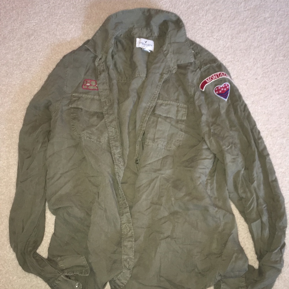 army green button down